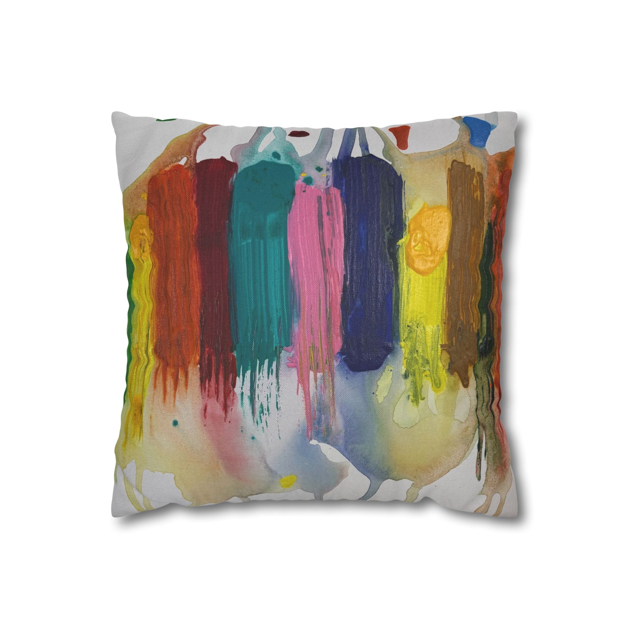 Abstract Paint Stroke Square Pillowcase — Colorful Drip Art Decorative Cushion Cover