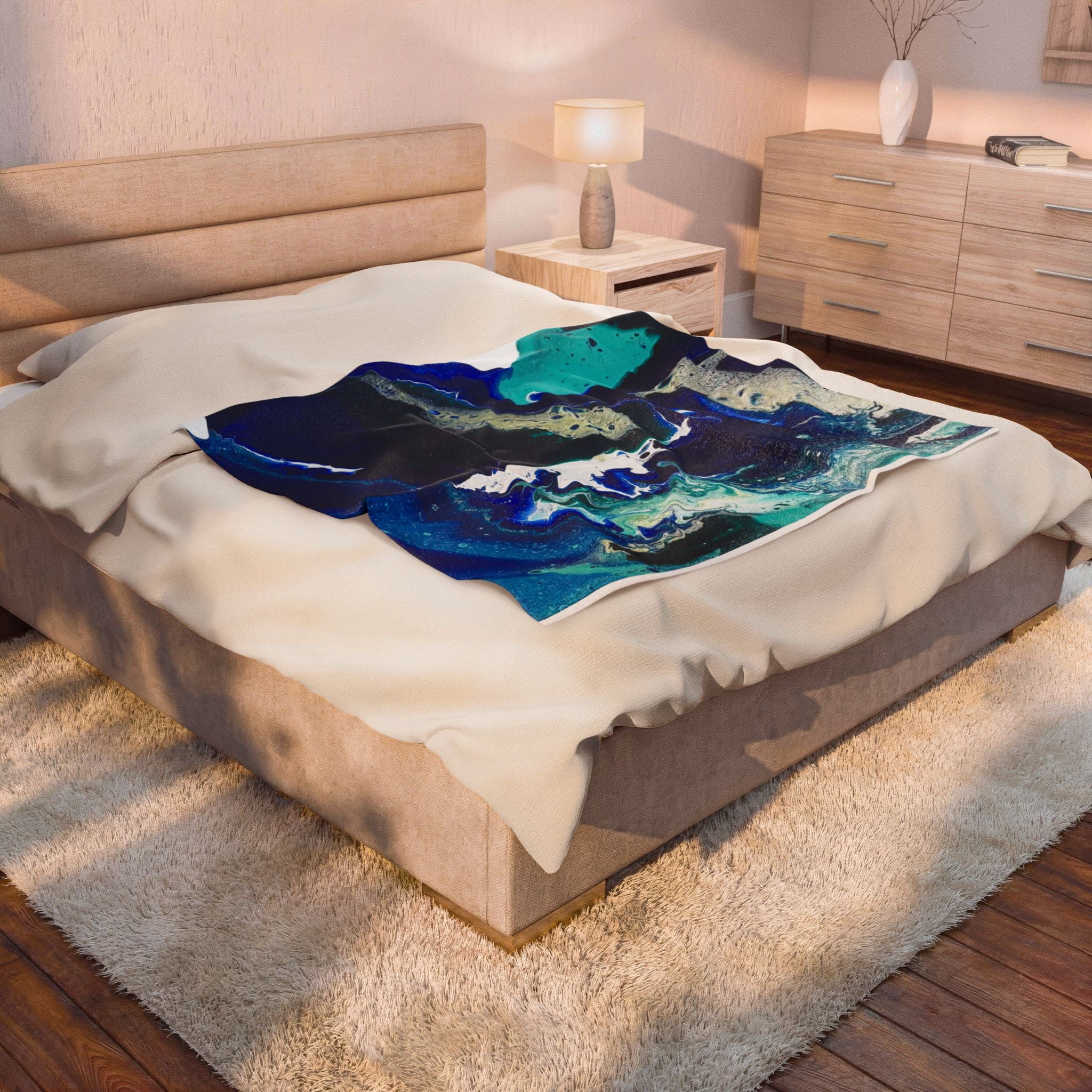 Ocean Vibes Velveteen Plush Blanket Organic Design